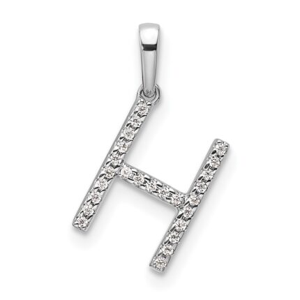 14K White Gold Diamond Letter H Initial Pendant