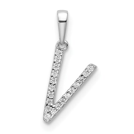 14K White Gold Diamond Letter V Initial Pendant