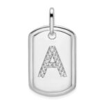 14K White Gold  Diamond Initial A Dog Tag Charm