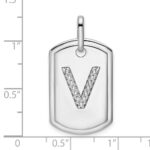 14K White Gold  Diamond Initial V Dog Tag Charm - Image 4