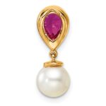 14K 6-7mm Round White Freshwater Cultured Pearl/Pear Ruby/Diamond Teardrop Chain Slide - Image 3