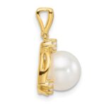 14k 1/8 carat Lab Grown Diamond VS/SI+ G+ and 8.00 mm Round Freshwater Cultured Pearl Pendant - Image 2