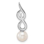 14K White Gold Polished 1/20 carat Diamond and White Freshwater Cultured Pearl Chain Slide - Image 3