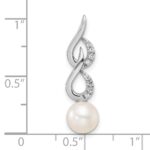 14K White Gold Polished 1/20 carat Diamond and White Freshwater Cultured Pearl Chain Slide - Image 4