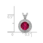 Sterling Silver Rhodium Plated Lab Created Ruby and .010 ctw Diamond Halo Pendant - Image 5