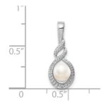 Sterling Silver Rhodium-plated FW Cultured Pearl & Diam. Pendant - Image 3