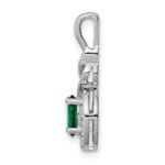 Sterling Silver Rhodium-plated Created Emerald & Diam. Pendant - Image 2