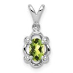 Sterling Silver Rhodium-plated Peridot & Diam. Pendant