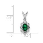 Sterling Silver Rhodium-plated Created Emerald & Diam. Pendant - Image 3