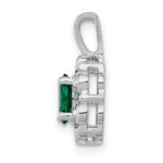 Sterling Silver Rhodium-plated Created Emerald & Diam. Pendant - Image 2