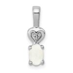 Sterling Silver Rhodium-plated Created Opal & Diam. Pendant