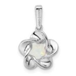 Sterling Silver Rhodium-plated Floral Created Opal Pendant - Image 4