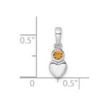 Sterling Silver Rhodium-plated Polished Citrine Heart Pendant - Image 3