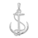 De-Ani Sterling Silver Rhodium-Plated Polished 3D Anchor with Rope Pendant - Image 3