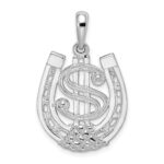 De-Ani Sterling Silver Rhodium-Plated Polished Dollar Sign In Horse Shoe Pendant