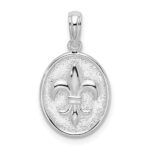 De-Ani Sterling Silver Rhodium-Plated Polished and Textured Fleur de Lis Oval Pendant