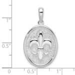 De-Ani Sterling Silver Rhodium-Plated Polished and Textured Fleur de Lis Oval Pendant - Image 4