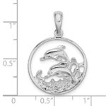 De-Ani Sterling Silver Rhodium-Plated Polished Dolphins Swimming Oval Pendant - Image 4