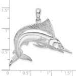 De-Ani Sterling Silver Rhodium-Plated Polished and Satin Striped Marlin Pendant - Image 4