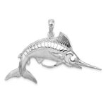 De-Ani Sterling Silver Rhodium-Plated Polished and Satin 3D White Marlin Pendant - Image 3