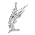 De-Ani Sterling Silver Rhodium-Plated Polished 3D Blue Marlin Pendant