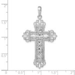 De-Ani Sterling Silver Rhodium-Plated Diamond-Cut Filigree Fleur de Lis Cross Pendant - Image 4