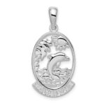 De-Ani Sterling Silver Rhodium-Plated Polished Jamaica Dolphin Sunset Pendant