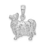 De-Ani Sterling Silver Rhodium-Plated Textured 3D Papillon Dog Pendant - Image 4
