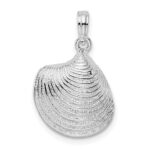 De-Ani Sterling Silver Rhodium-Plated Polished 3D Clam Shell Pendant - Image 4