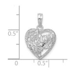 De-Ani Sterling Silver Rhodium-Plated Polished #1 Sister with Flower Heart Pendant - Image 3