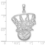 De-Ani Sterling Silver Rhodium-Plated Polished Basketball in Net Pendant - Image 3