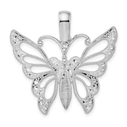 De-Ani Sterling Silver Rhodium-plated Diamond-Cut Cut-Out Butterfly Pendant