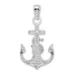 De-Ani Sterling Silver Rhodium-Plated Polished Anchor with Seahorse Pendant - Image 4