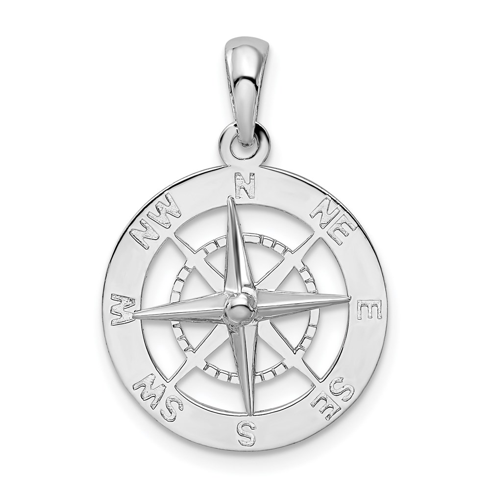 QC10444.jpg De-Ani Sterling Silver Rhodium-Plated Polished Nautical Compass Pendant - Image 1