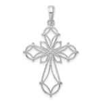 De-Ani Sterling Silver Rhodium-Plated Fancy Cut-Out Rounded Cross Pendant - Image 4