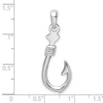 De-Ani Sterling Silver Rhodium-plated Polished 3D Large Fish Hook with Rope Pendant - Image 3