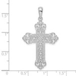 De-Ani Sterling Silver Rhodium-Plated Polished Filigree Fleur de Lis Cross Pendant - Image 3