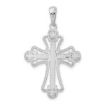 De-Ani Sterling Silver Rhodium-plated Polished Beaded Fleur de Lis Cross Pendant - Image 4