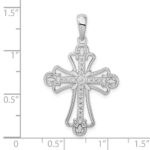 De-Ani Sterling Silver Rhodium-plated Polished Beaded Fleur de Lis Cross Pendant - Image 3