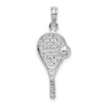 De-Ani Sterling Silver Rhodium-Plated Polished Tennis Racquet and Ball Pendant