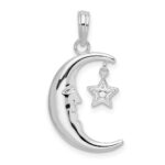 De-Ani Sterling Silver Rhodium-plated Moveable Polished Crescent Moon with Star Pendant