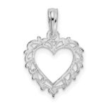 De-Ani Sterling Silver Rhodium-plated Polished Lacey Edge Open Heart Pendant - Image 4