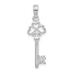 De-Ani Sterling Silver Rhodium-Plated Polished 3D Key with Hearts Top Pendant - Image 4