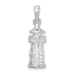 De-Ani Sterling Silver Rhodium-Plated Polished 3D Lighthouse Pendant - Image 4
