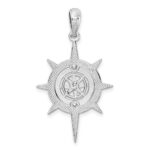 De-Ani Sterling Silver Rhodium-Plated Polished Star Frame Compass Pendant - Image 4
