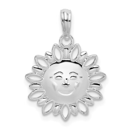 De-Ani Sterling Silver Rhodium-Plated Polished Smiling Sun Pendant