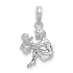 De-Ani Sterling Silver Rhodium-Plated Polished 3D Mother and Baby Pendant