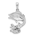 De-Ani Sterling Silver Rhodium-Plated Enameled Jumping Bass Fish Pendant - Image 4