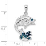 De-Ani Sterling Silver Rhodium-Plated Enameled Jumping Bass Fish Pendant - Image 3