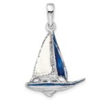 De-Ani Sterling Silver Rhodium-Plated Polished 3D Enameled Sailboat Pendant - Image 4